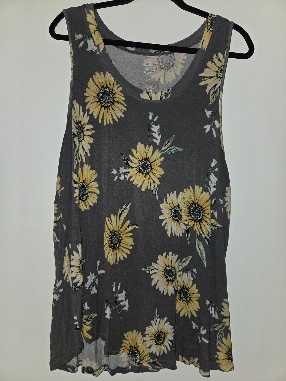 Maurices Gray Tank Top with Yellow Sunflower Print